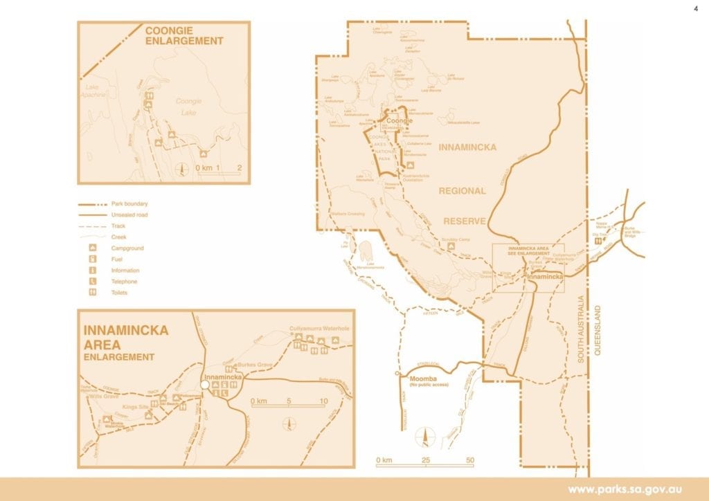 Cooper Creek, Parks SA Map.