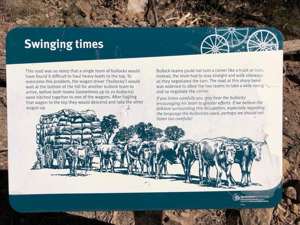 Interpretive sign on paved road. Isla Gorge National Park.