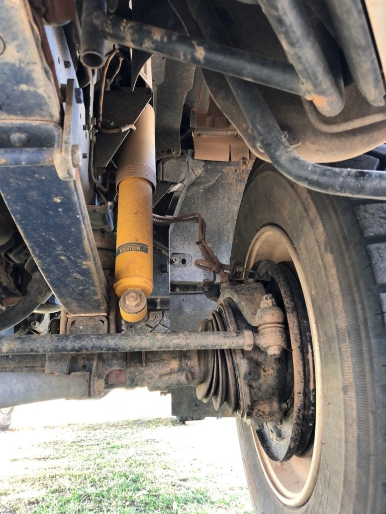 Bilstein shock absorbers on a 4x4 truck.