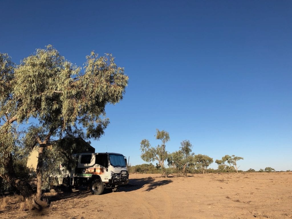 Camping at the Georgina River, Plenty Highway.