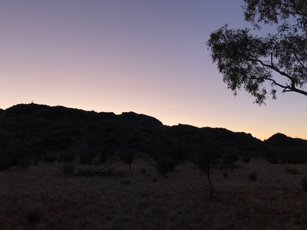 Sunset over an ancient volcanic range, Plenty Highway.