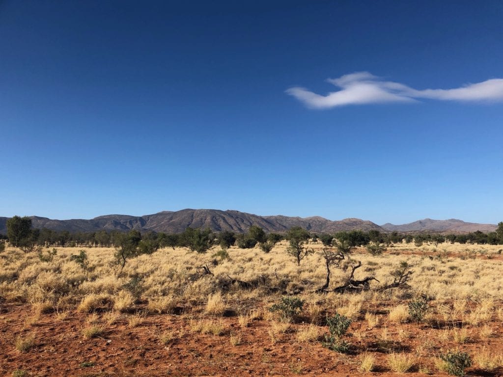 Harts Range to our left, on the Plenty Highway.