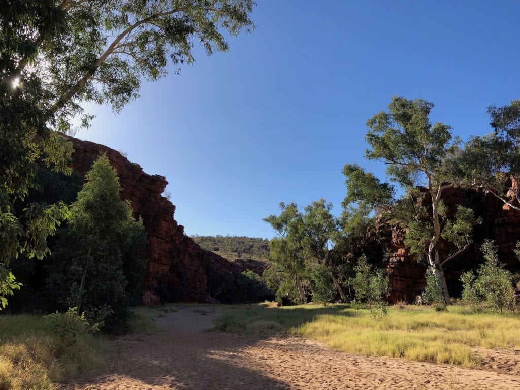 Walking into Trephina Gorge, Binns Track.