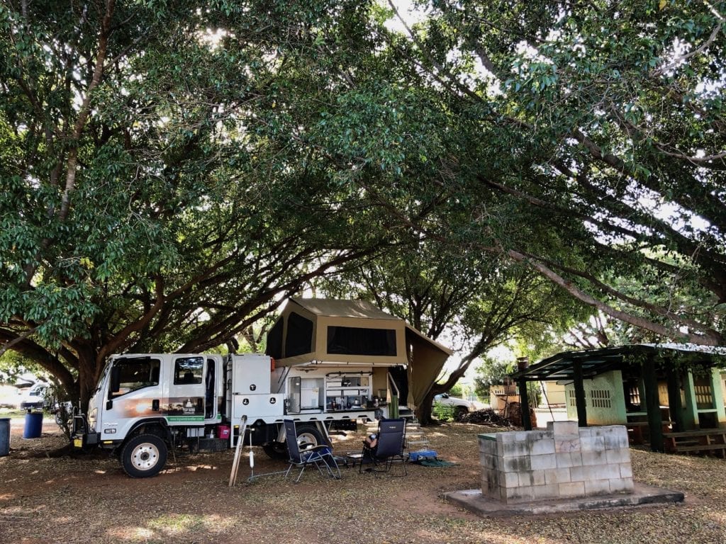 Camping in the shade at Chillagoe caravan park.