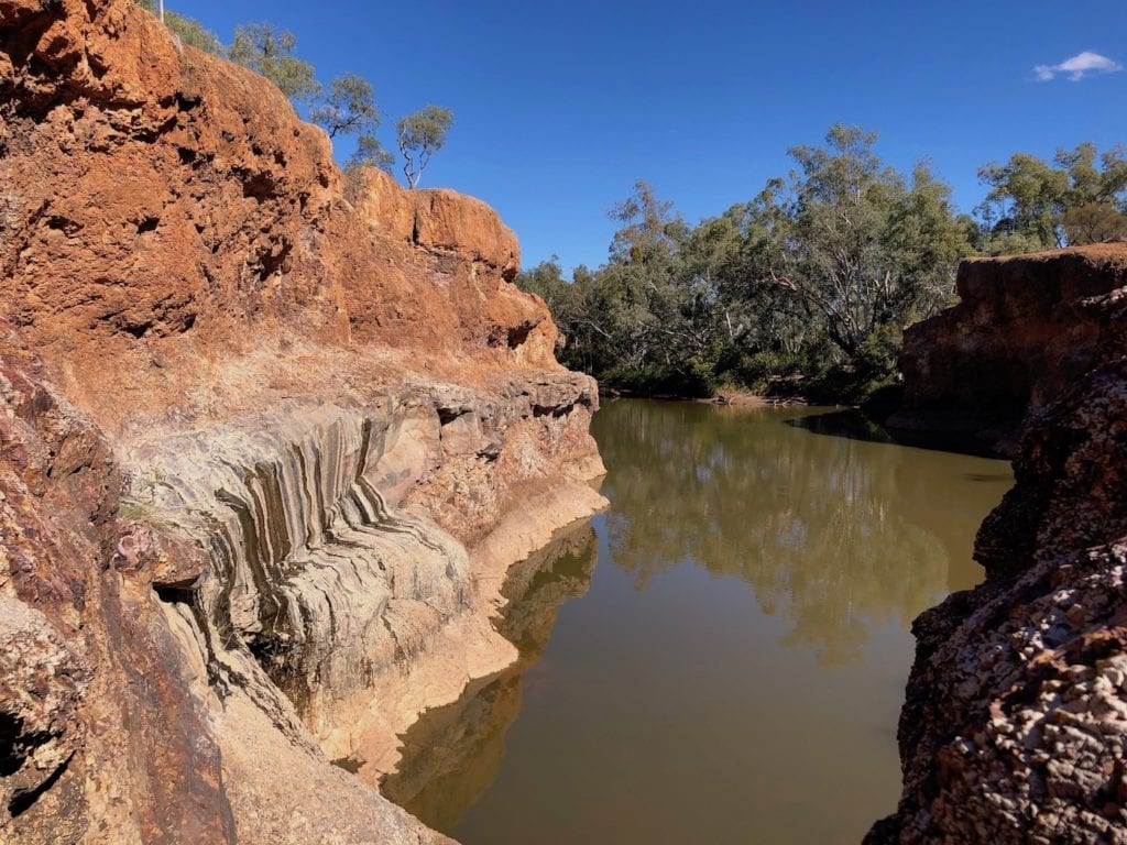 Looking down along Spencers Waterhole. Hell Hole Gorge National Park.