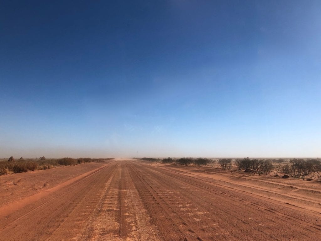 Driving towards a dust storm on the Tanami Road.