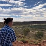 Standing at the lookout on a freezing cold day. Wolfe Creek Meteorite Crater.