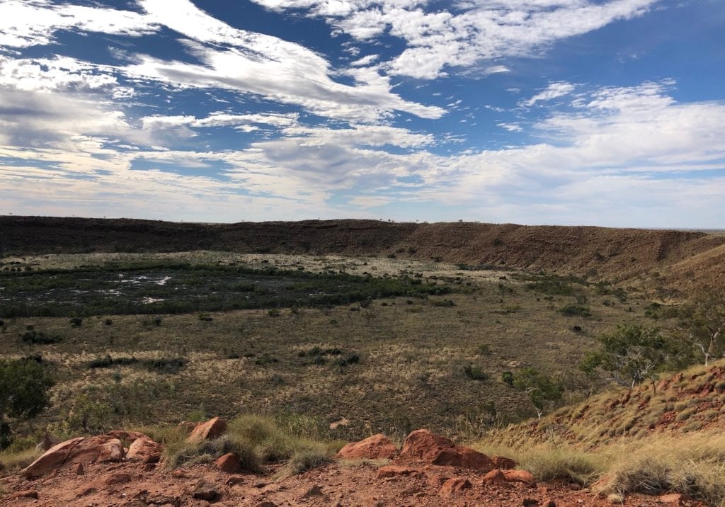 The impact site is huge. Wolfe Creek Meteorite Crater.