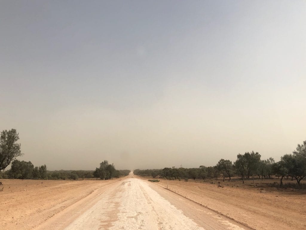 Driving through the dust storm. NSW drought.