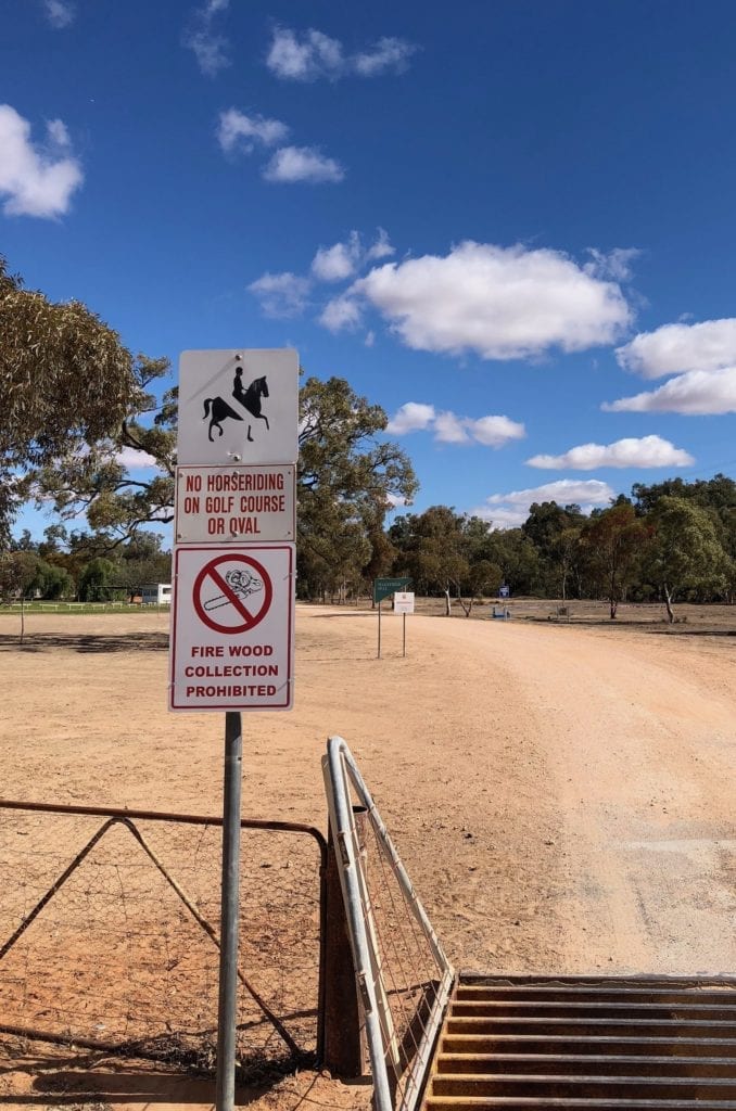 A sign reminding us not to ride our horses on the oval on the golf course, Pooncarie NSW.