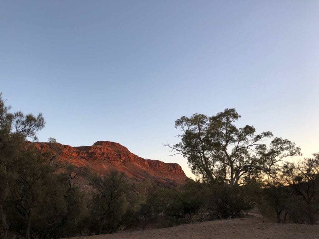 Mount Chambers dominates the landscape at Chambers Gorge at sunset.