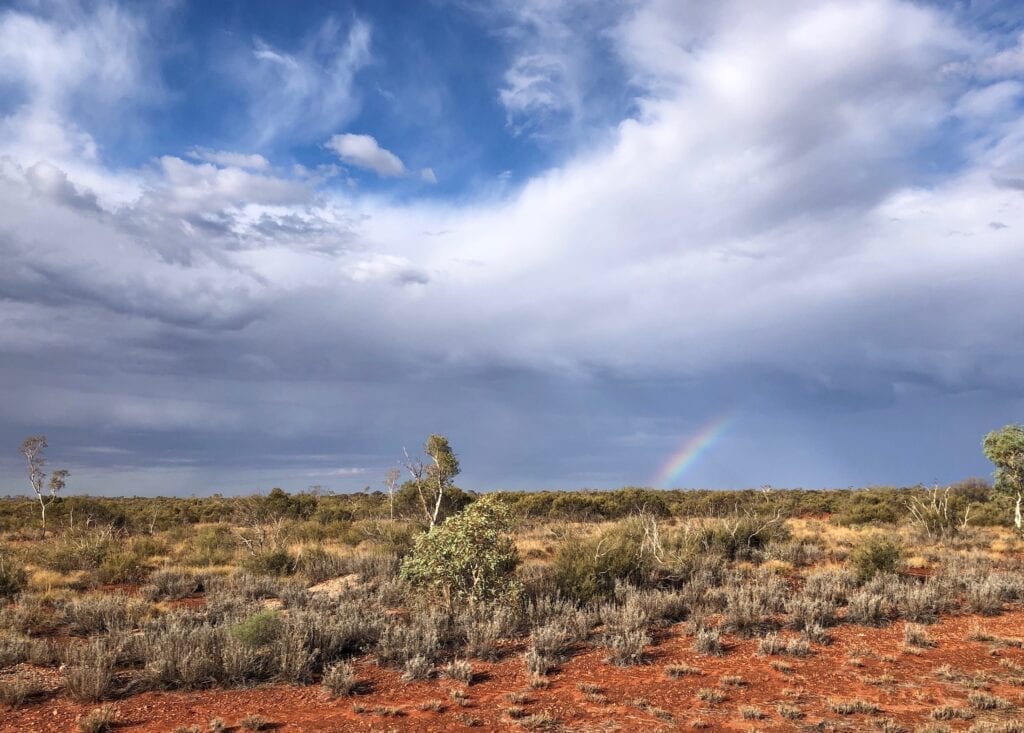 A rainbow over the Tanami Desert, near Tilmouth Well.