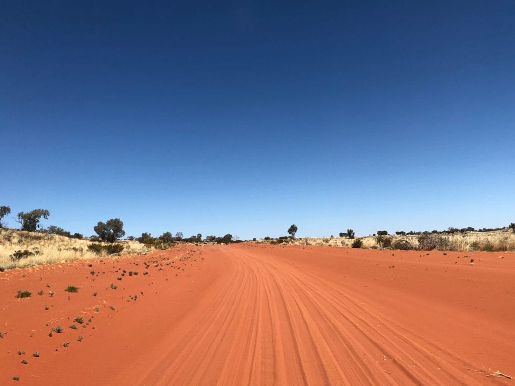 Some short sections of the road are soft sand along Gary Junction Road.