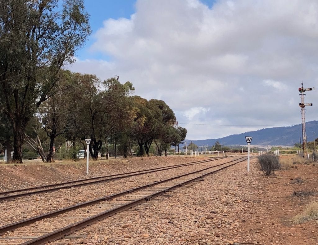 The Old Ghan rail line at Quorn, looking South. 