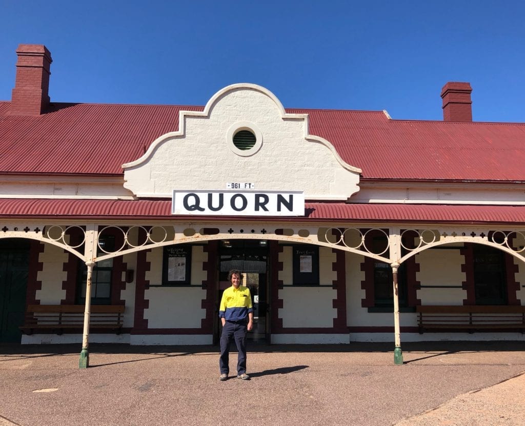 Andrew standing outside the back of Quorn Railway Station, 2018. Old Ghan