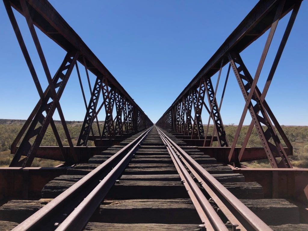 Algebuckina bridge, south of Oodnadatta. Salt Lakes and Water.