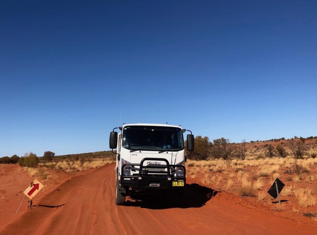 Isuzu NPS on the Finke Desert racetrack.