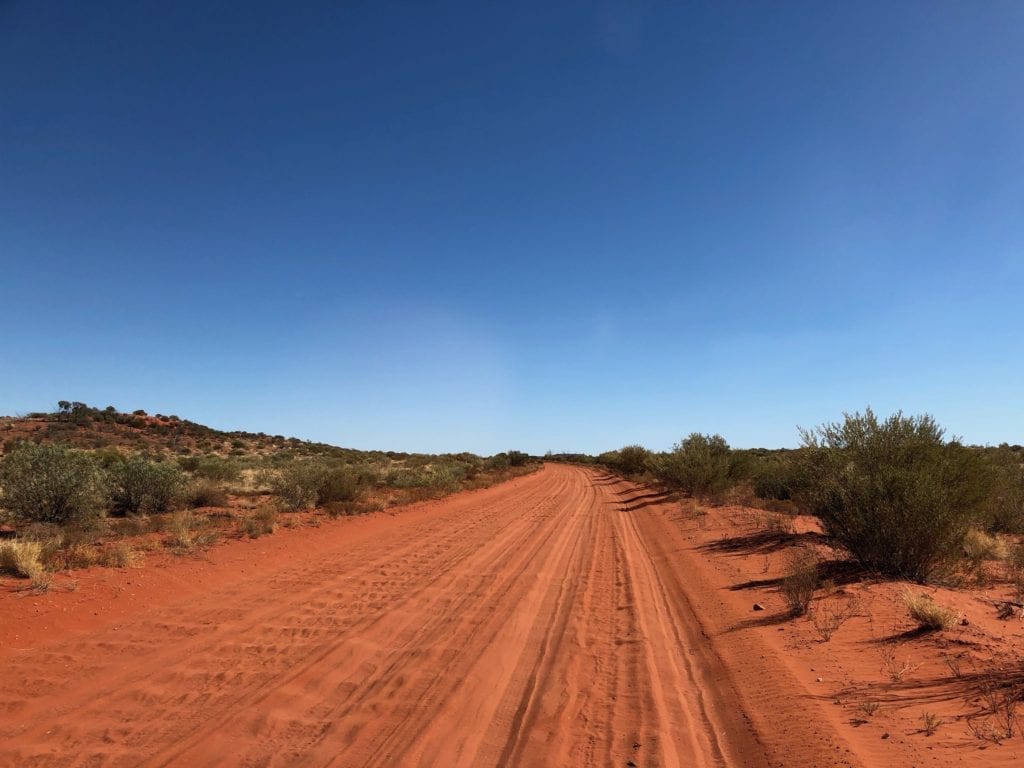 Driving on the Old Ghan alignment. In the Sand Dunes Between Finke and Alice Springs