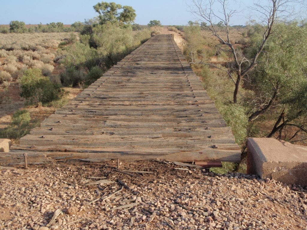 Remnants of an Old Ghan rail bridge at Farina. Between Quorn SA and Marree.