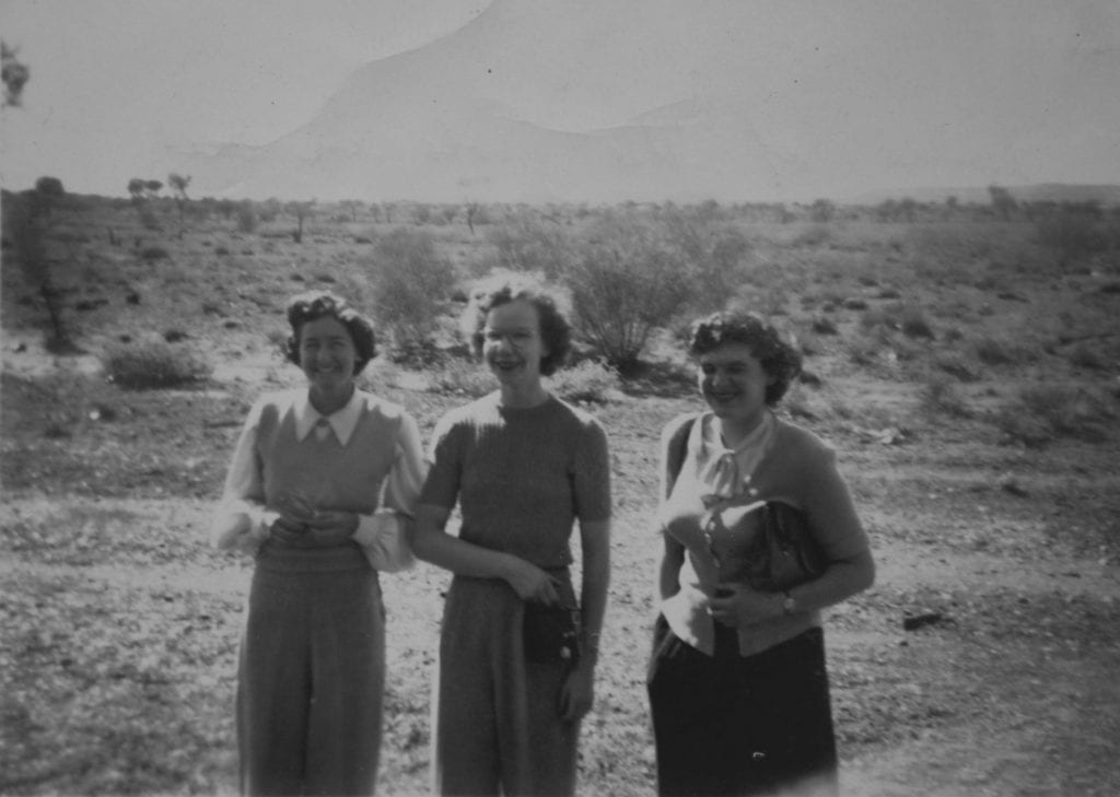 Taken in 1950. "Some of the girls in our carriage. Taken near S.A. Central Australia Border". The worst of the sand dunes were yet to come.