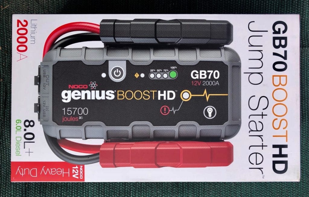 NOCO Genius Boost GB70 portable jump starter, packaging.