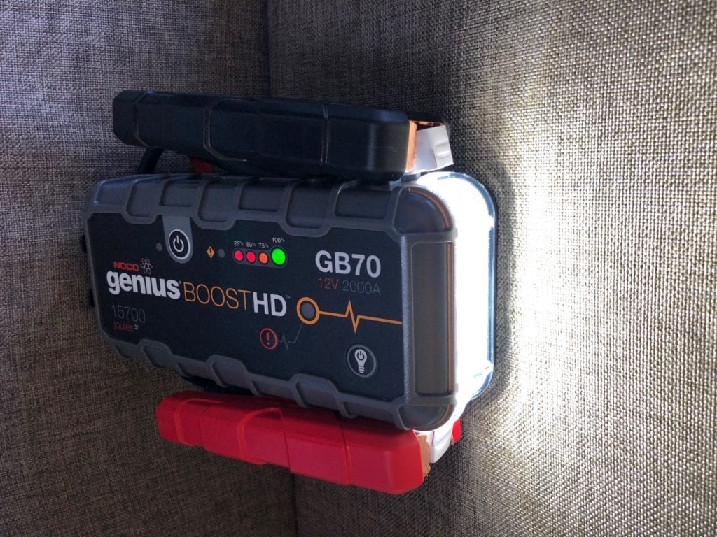 The NOCO Genius Boost GB70 portable jump starter has a multi-mode LED flashlight.