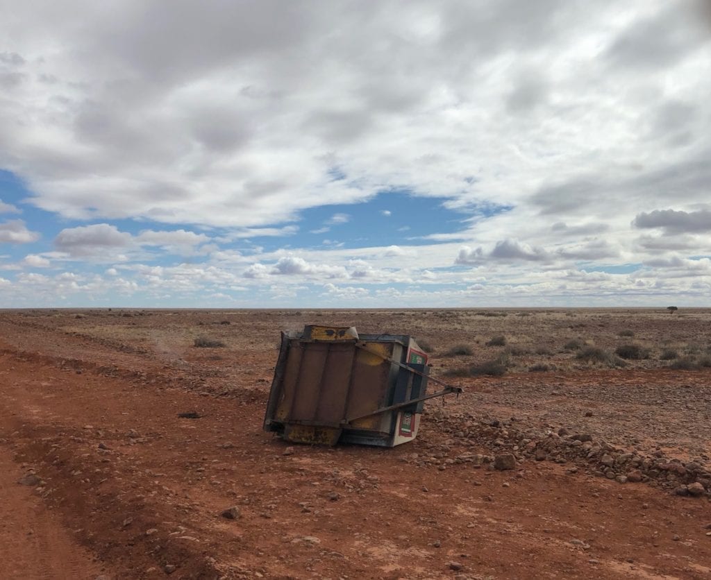 North of Perdirka Desert, the road opens into flat stony country. This trailer couldn't survive the corrugations.