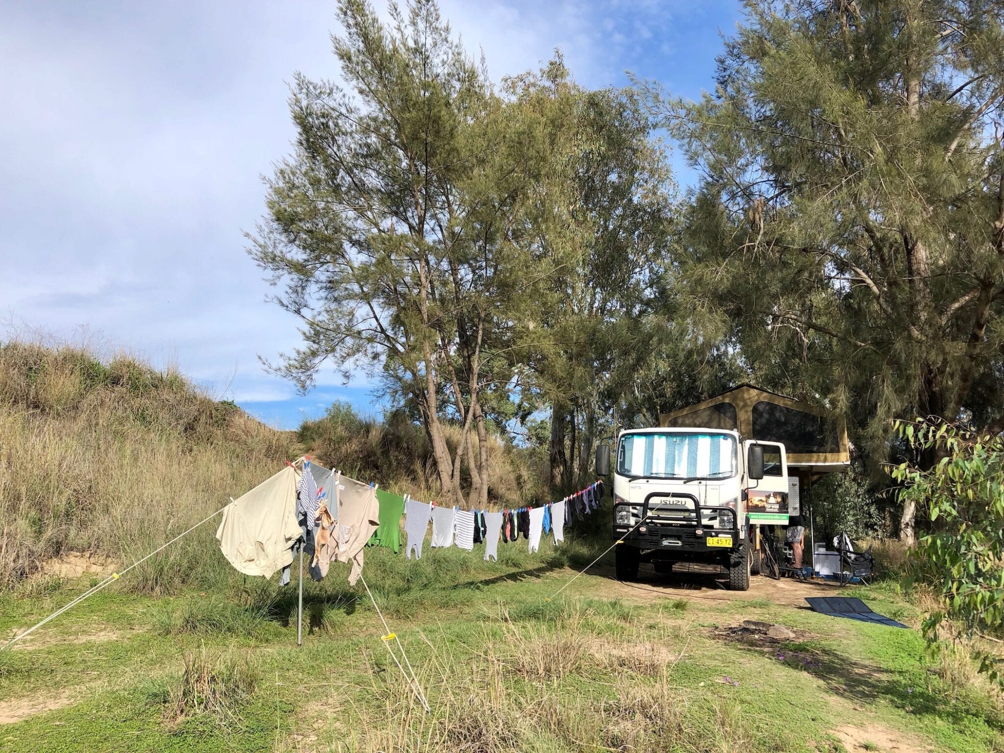 Washing day in the bush. Using our REDARC 12V inverter to power our portable twin tub washing machine.