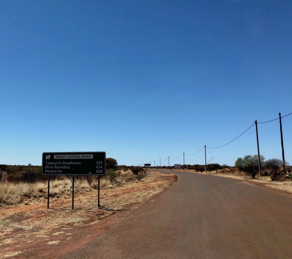 434km to the shire boundary & 305km to the next settlement! Signpost east of Laverton WA on the Great Central Road.