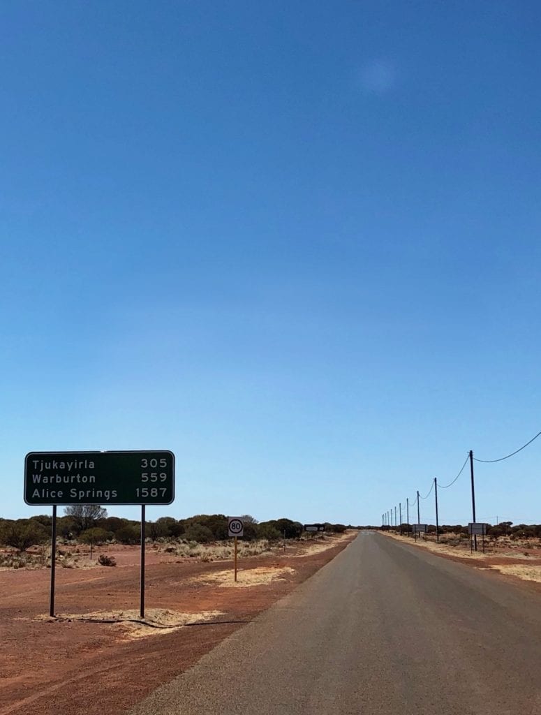 Signpost east of Laverton WA, on the Great Central Road. 1,587km to Alice Springs!