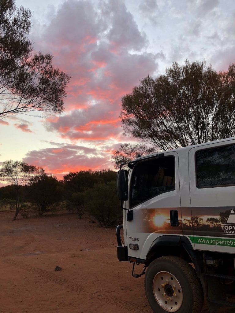 Sunset at Yarla-Kutjarra campground. Great Central Road Camping.