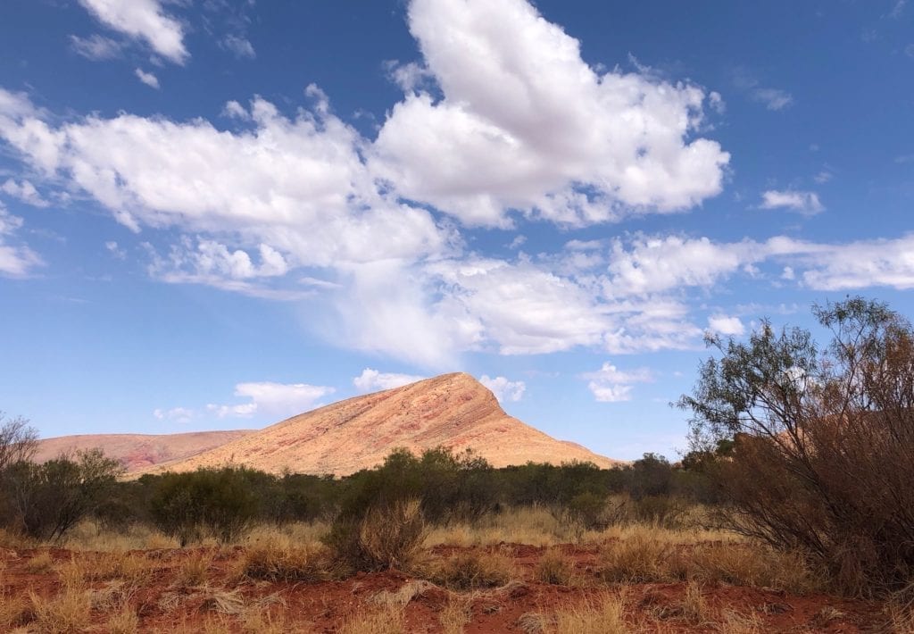 An unusual mountain of solid rock, Petermann Ranges. Great Central Road, Great Victoria Desert.