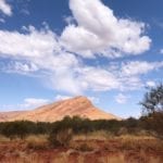 An unusual mountain of solid rock, Peterman Ranges. Great Central Road, Great Victoria Desert.