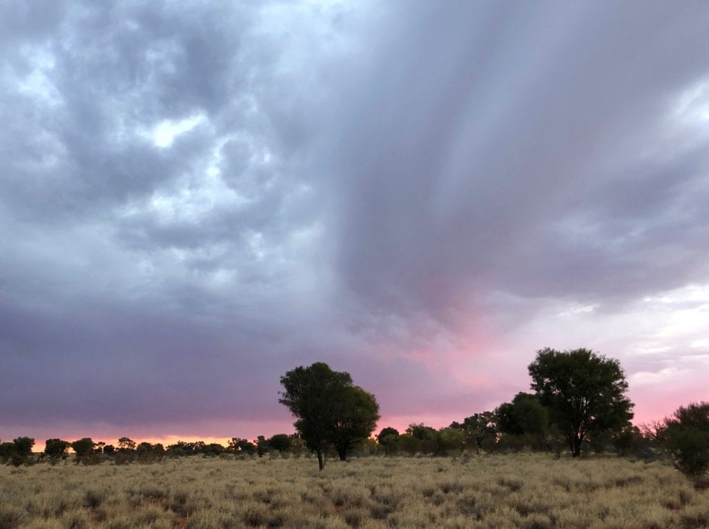 Sunset at our campsite about 60km west of Kata Tjuta. Great Central Road Camping.