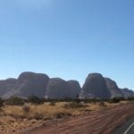 The mysterious domes of Kata Tjuta taking shape as we drive east along the Great Central Road.