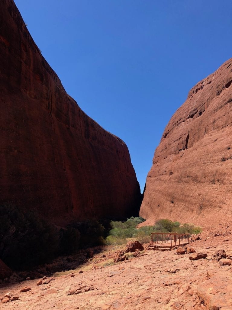 The walls of Walpa Gorge close in rapidly. Kata Tjuta.