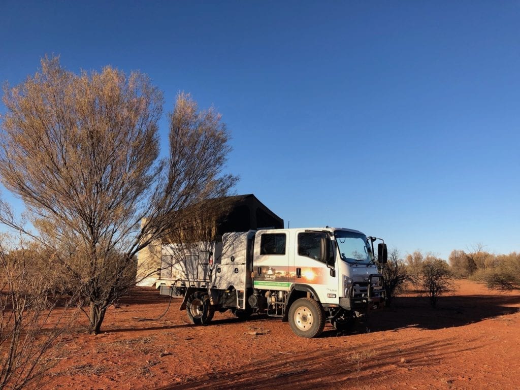 Our 4x4 truck camper, set up on the side of Bulloo Downs Road QLD.