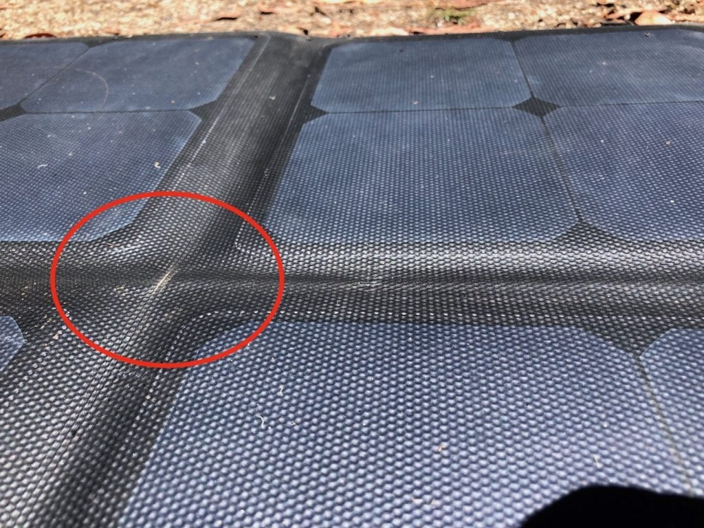 This mark on our solar blanket appeared early, but it hasn't deteriorated at all.