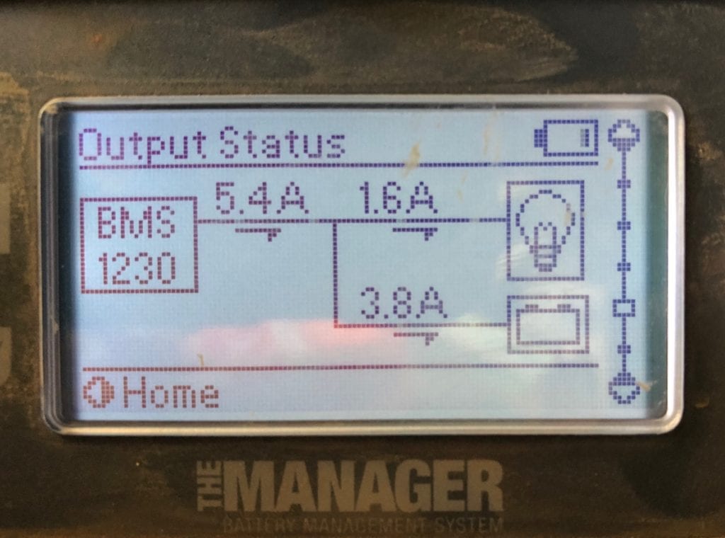 REDARC battery monitor showing how much current our solar blanket is putting into the system.