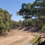 Bone dry Darling River south of Tilpa in April 2018. Murray Darling Basin.