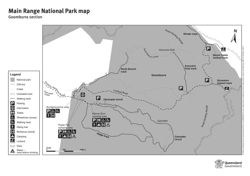 Map of the Goomburra section, Main Range National Park.