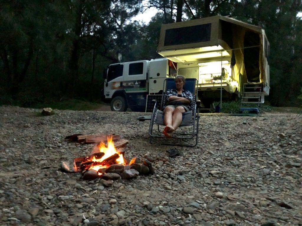 Campfire at Dry Creek Camping Area. Bush camping near Canberra.