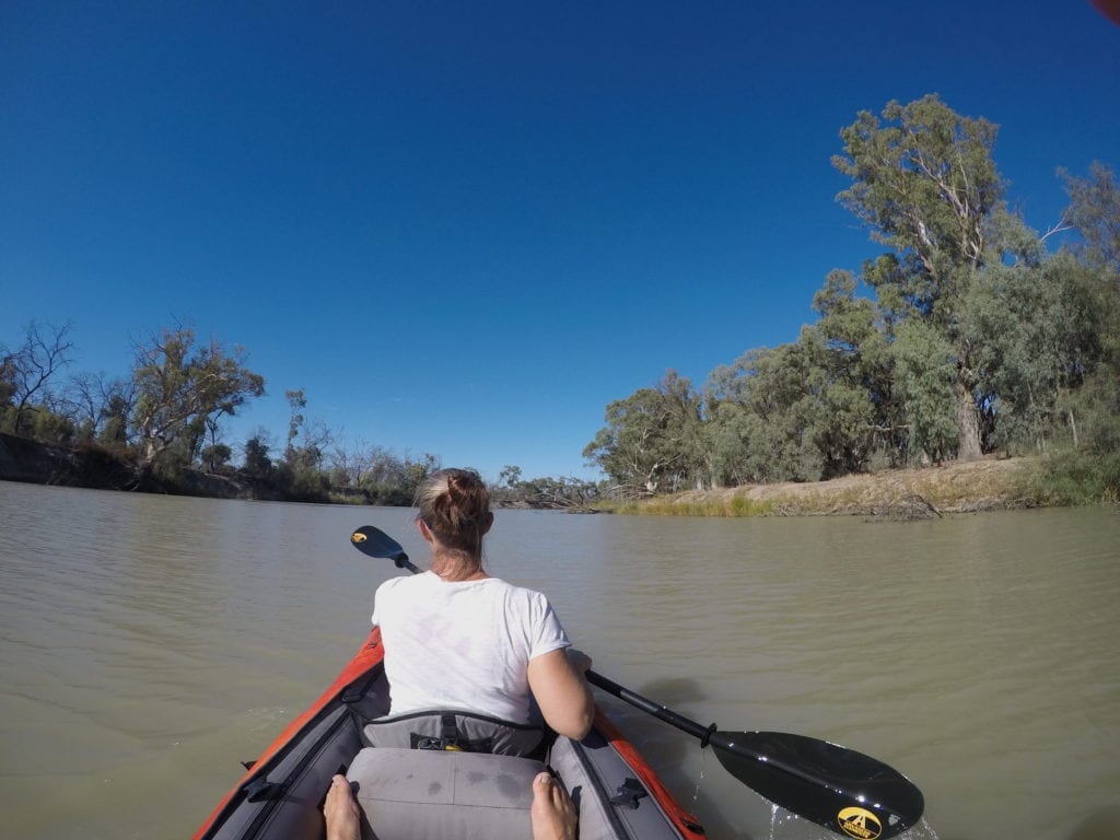 Kayaking The Murray River. Drifting downstream with the current.