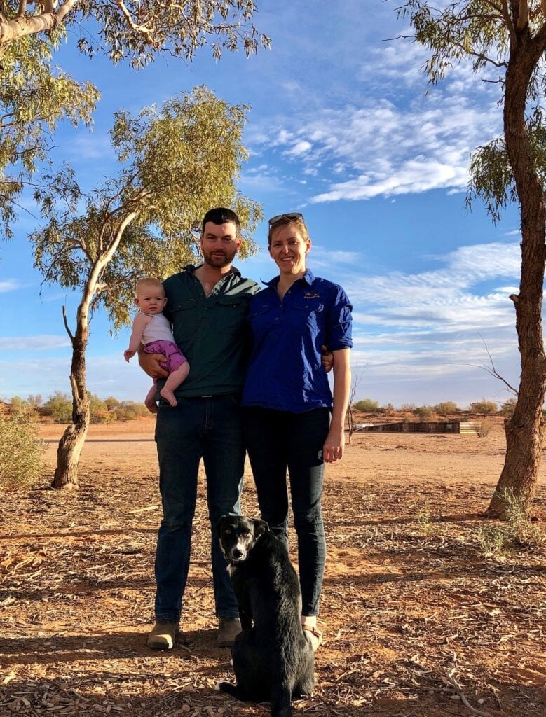 Isla, Reece and Bec Pedler with their dog Peggy at Fort Grey, Wild Deserts. Protecting mammals and other threatened species.