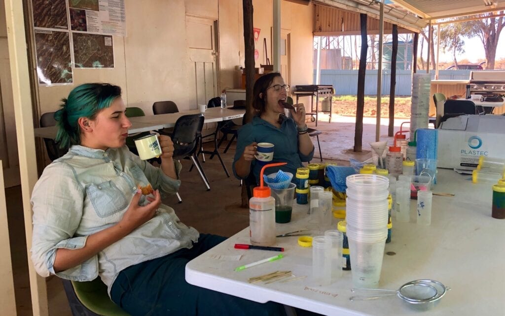 Chloe and Lucy hard at work sorting invertebrate samples.