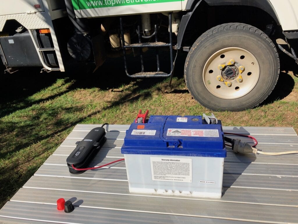 The trial setup we used to test our new REDARC battery charger.