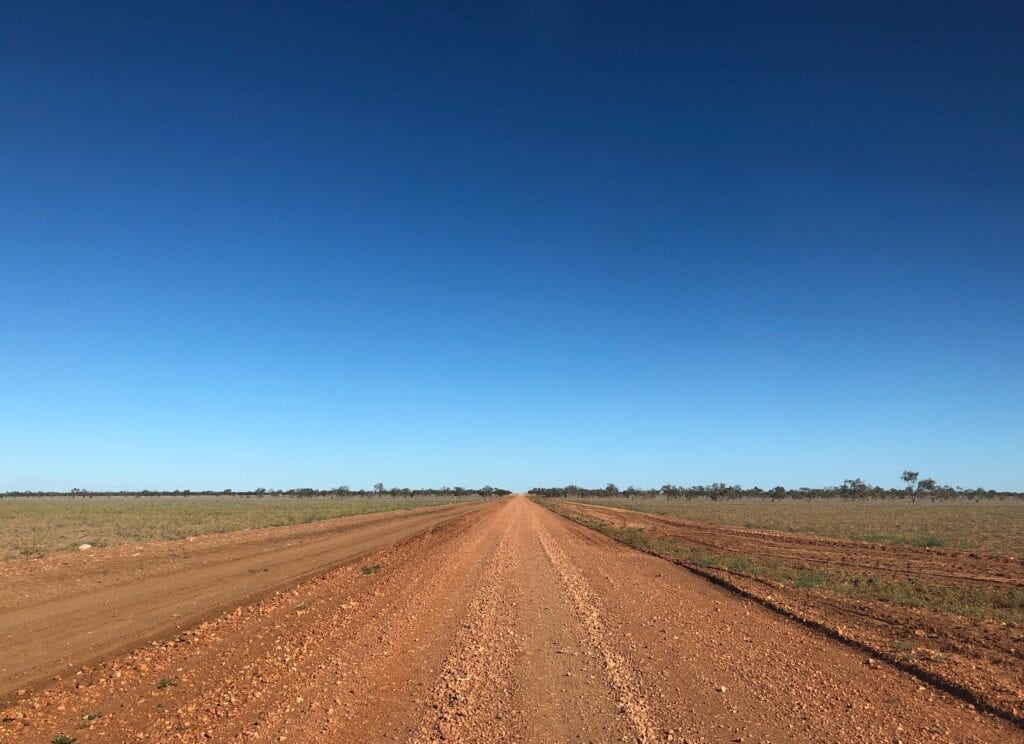 Approaching the Georgina River and Lake Nash Station on the Sandover Highway.