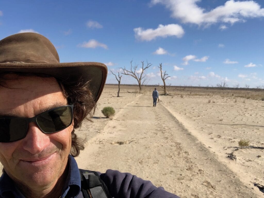 The long walk across the lake bed to Fort Grey. Lake Pinaroo, Sturt National Park NSW.