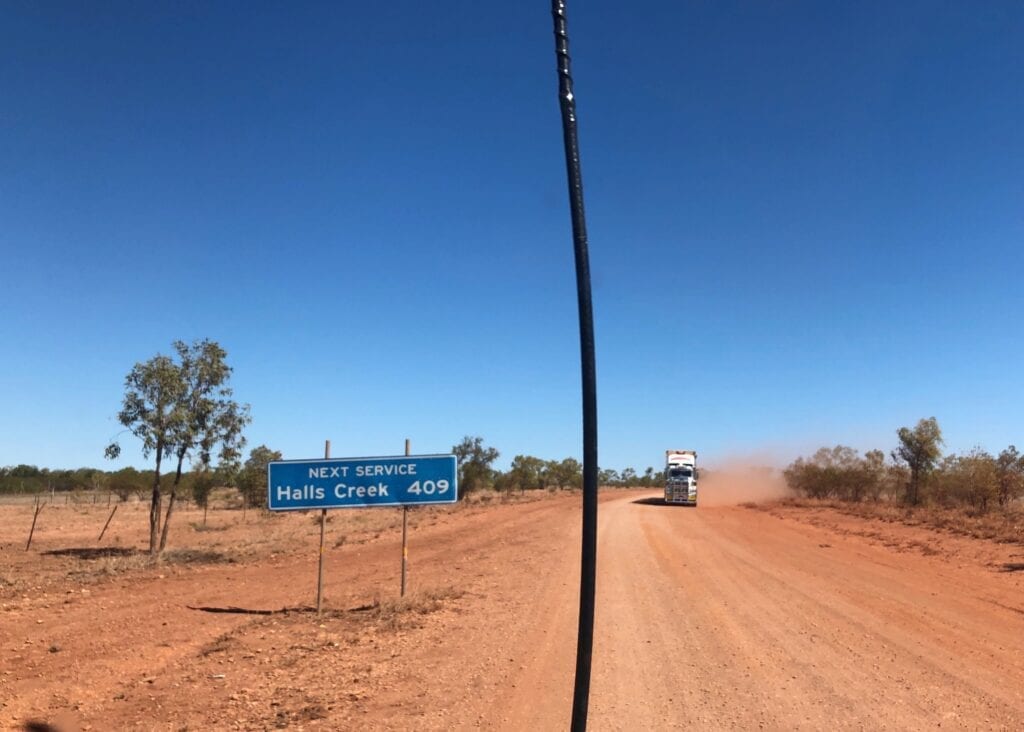 The UHF whipping from side to side on the corrugations just west of Kalkarindji, NT.