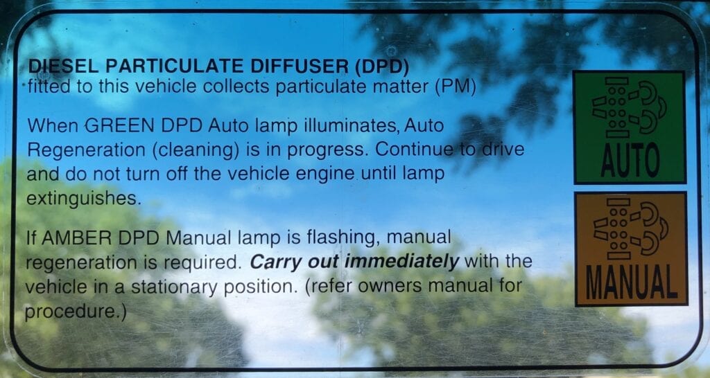 The instructions for the diesel particulate filter (diffuser) or DPD on a 2016 Isuzu NPS.